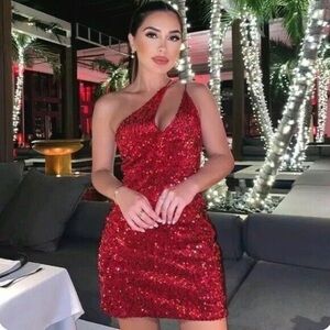 Zara Red Velvet Sequin Mini Dress Size SMALL Ref 0387 203